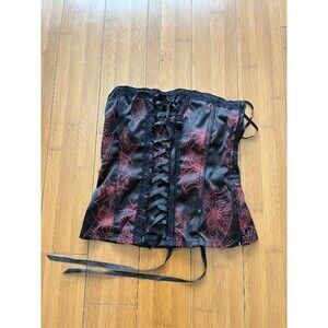 TRIPP NYC Corset Top Red Black Spider Web Lace Vintage 90s Y2K Goth Sz M